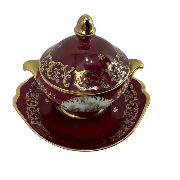 Limoges‎ France Porcelain Covered Dish with Plate Gold Trim Floral Decor - Picture 8 of 16